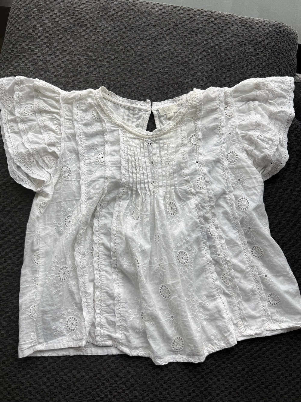 White Eyelet Puff-Sleeve Cotton Blouse